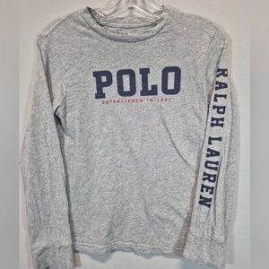 Polo Ralph Lauren Youth Small Gray Long Sleeve Shirt Logo Graphic Sleeve Print